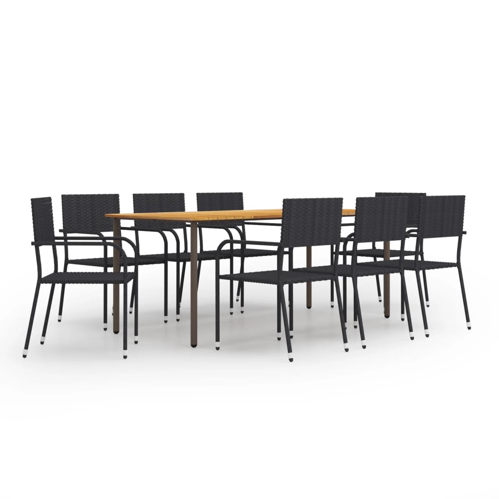 Vetonek Set de muebles de comedor de jardín 9 piezas ratán PE negro