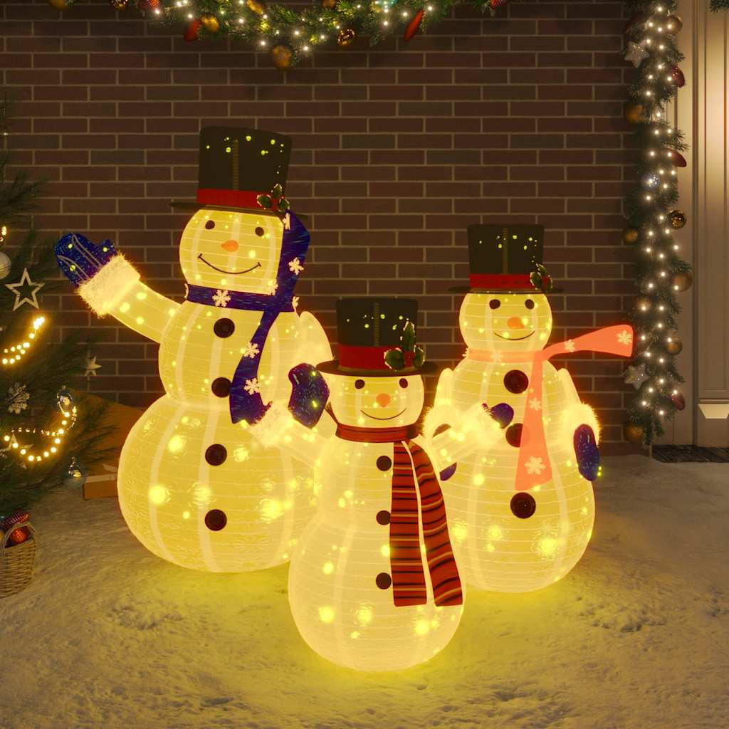 Vetonek Familia de muñecos de nieve de Navidad con LED tela lujosa