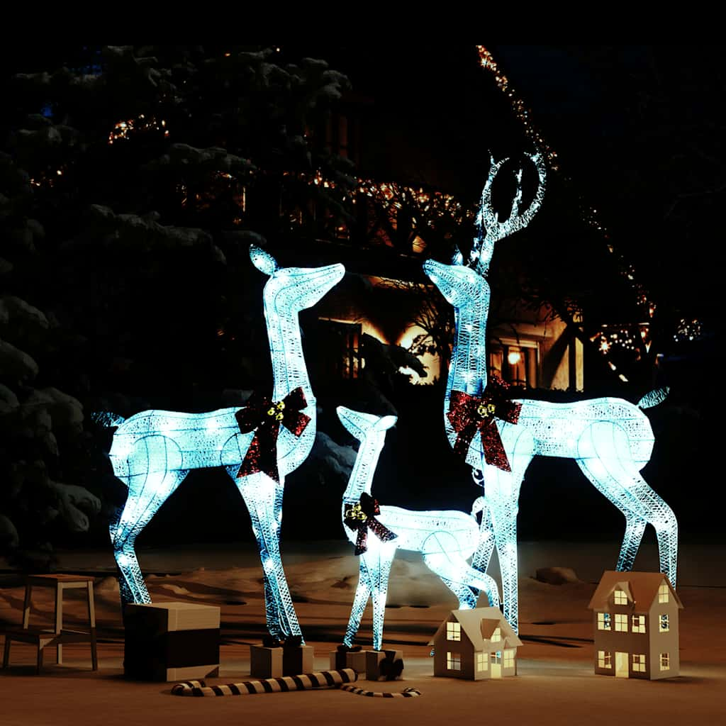 Vetonek Figuras familia de renos de Navidad blanco y plateado 201 LED 