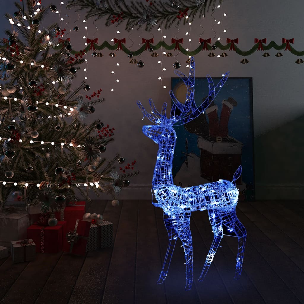 Vetonek Adorno de reno de Navidad acrílico azul 140 LEDs 120 cm