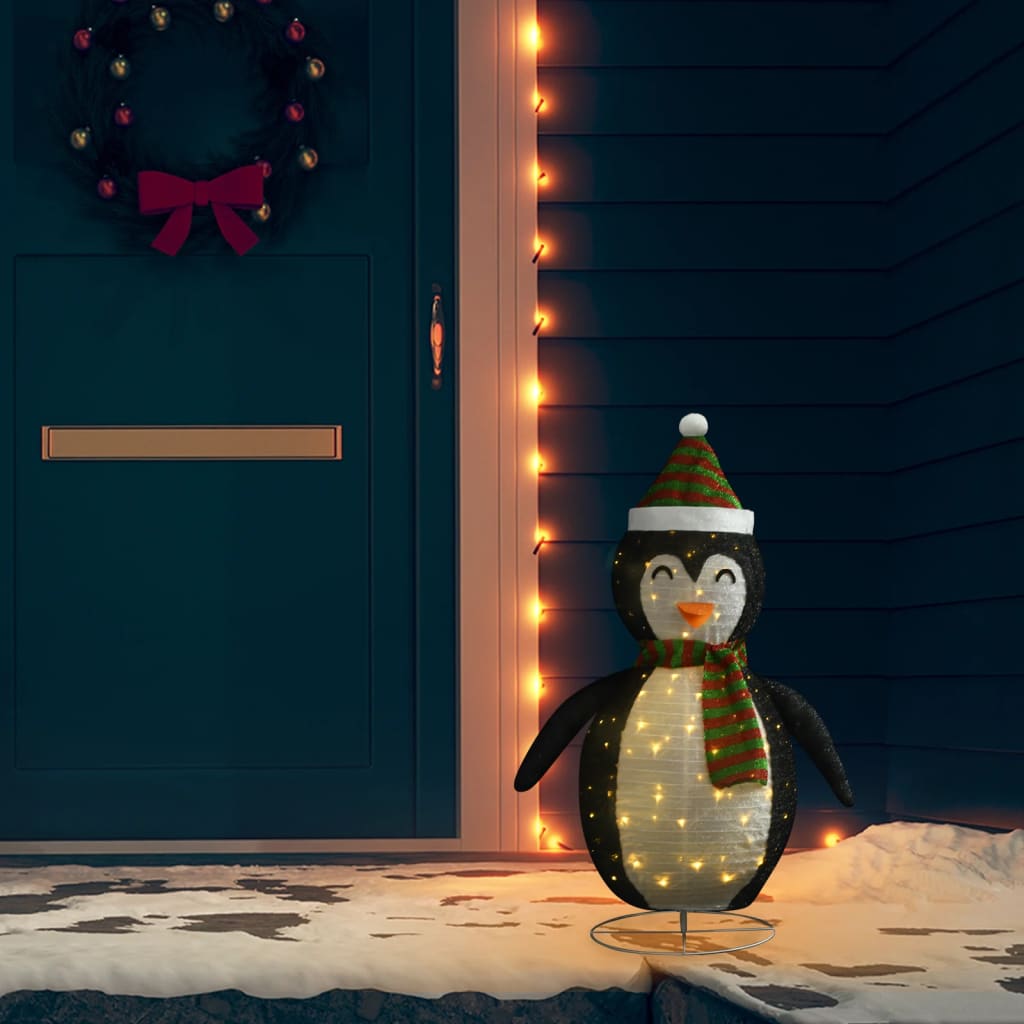 Vetonek Pingüino de Navidad decorativo con LED tela lujosa 90 cm