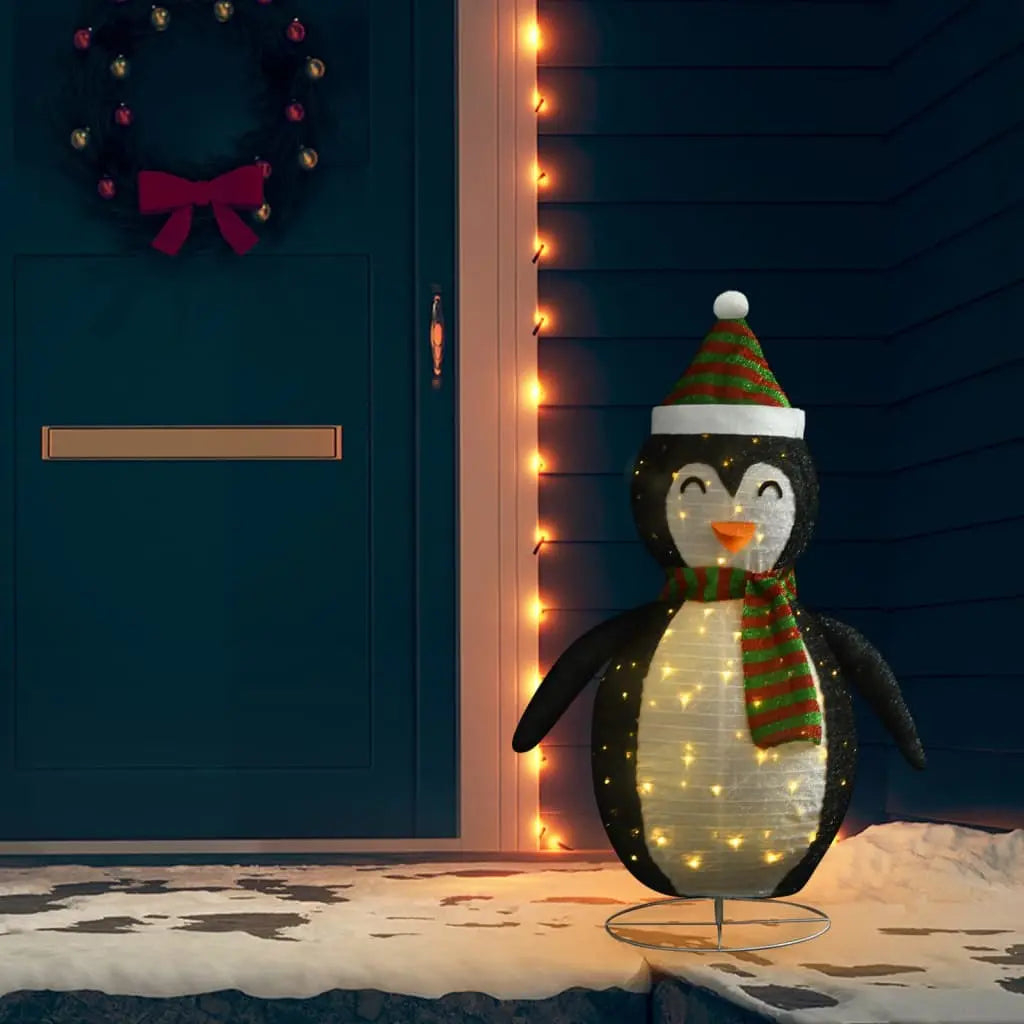 Vetonek Pingüino de Navidad decorativo con LED tela lujosa 120 cm