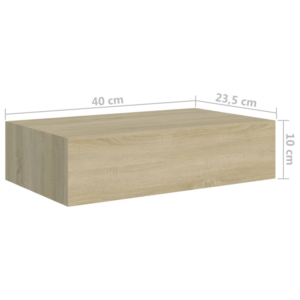 Estantes de pared con cajón 2 uds MDF roble 40x23,5x10 cm