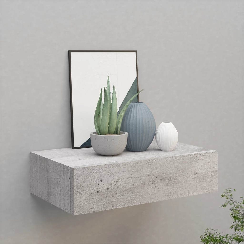 Vetonek Estante de pared con cajón MDF gris hormigón 40x23,5x10 cm