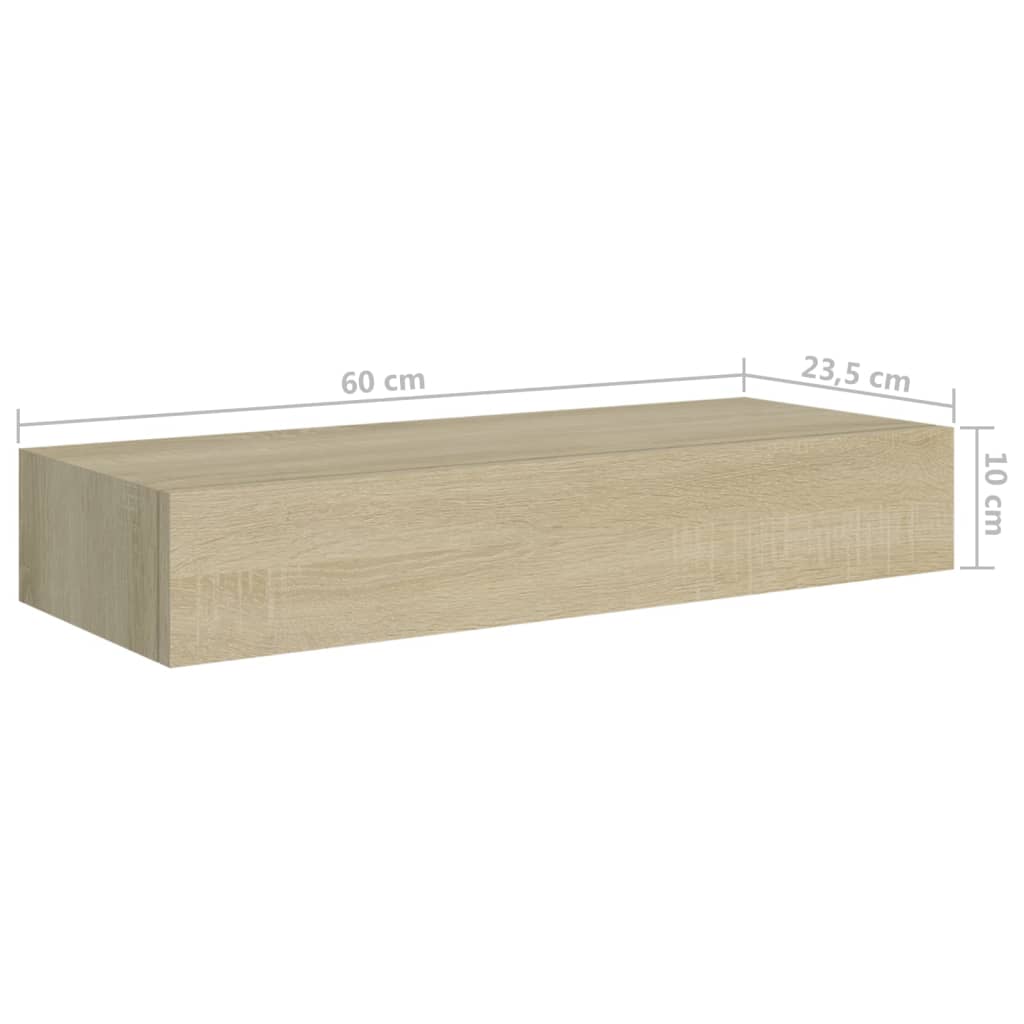 Estantes de pared con cajón 2 uds MDF roble 60x23,5x10 cm