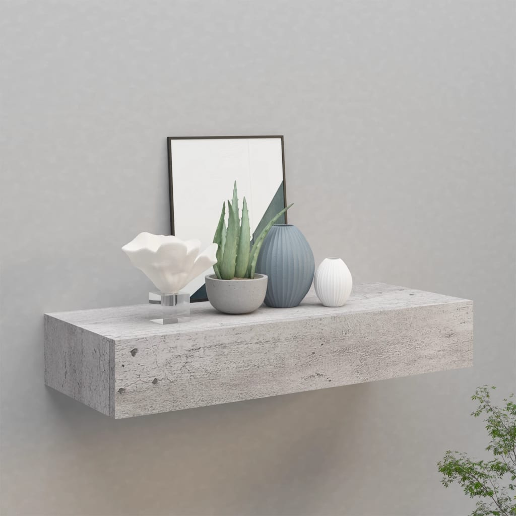 Vetonek Estante de pared con cajón MDF gris hormigón 60x23,5x10 cm