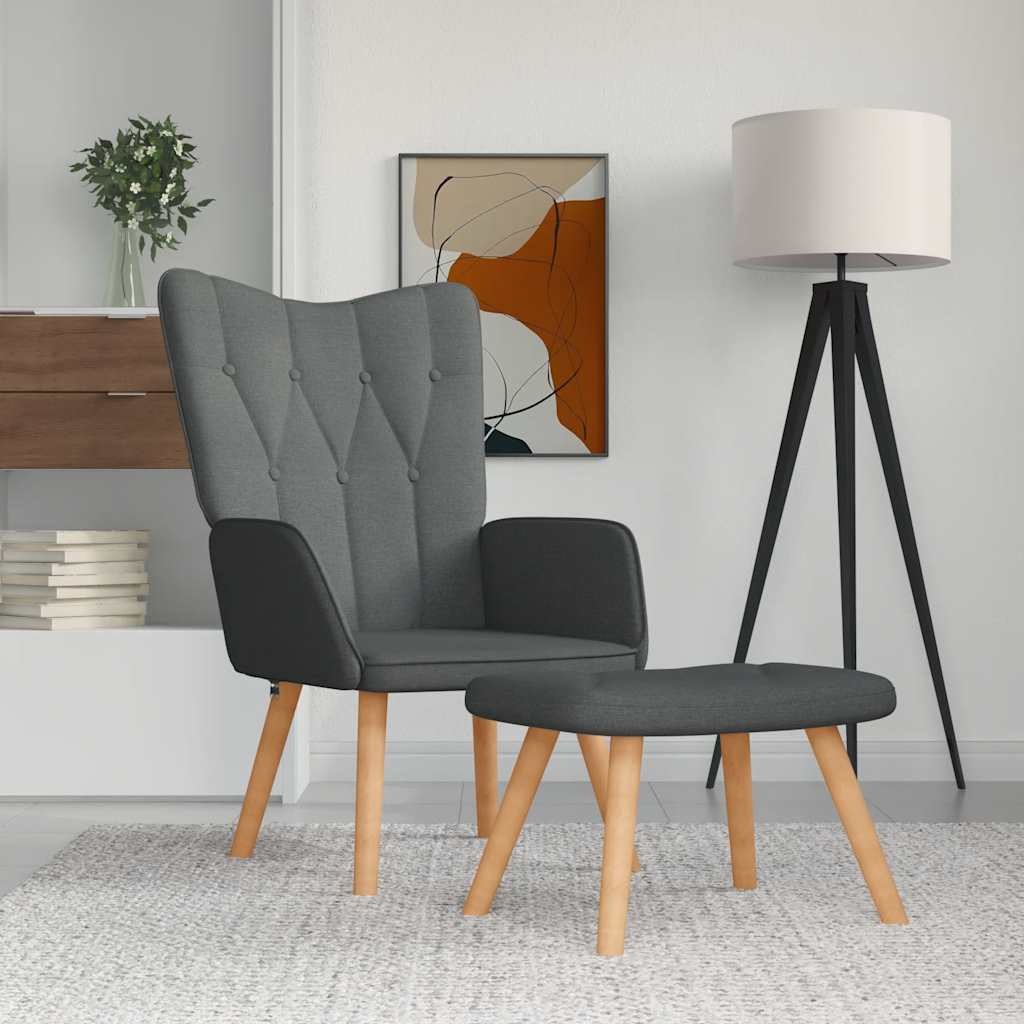 Vetonek Sillón de relax con taburete tela gris oscuro