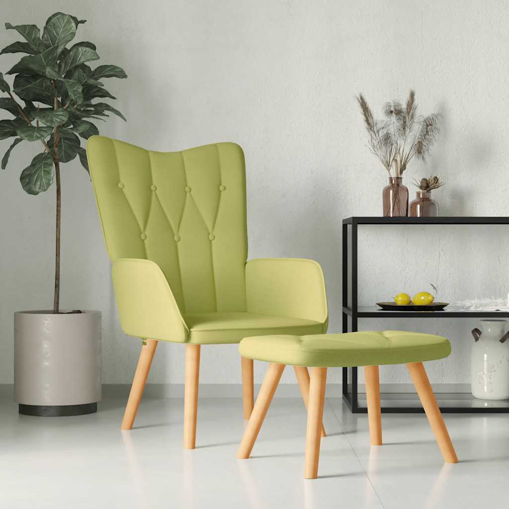 Vetonek Silla de relajación con taburete de tela verde