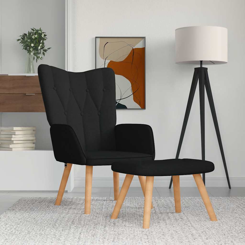 Vetonek Sillón de relax con reposapiés tela negro