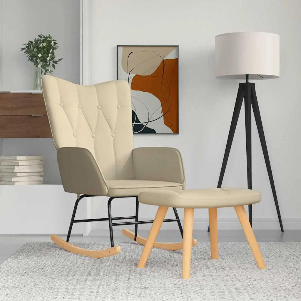 Vetonek Silla mecedora con reposapiés tela color crema