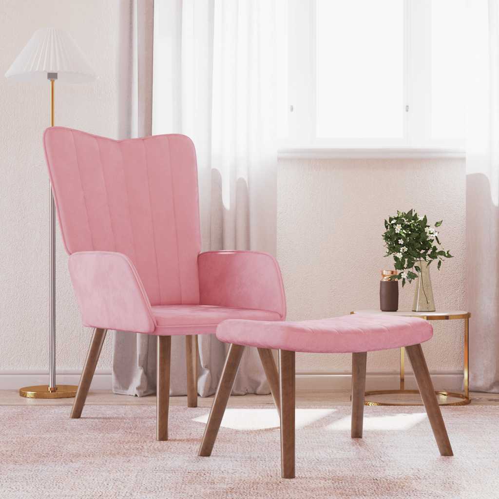 Vetonek Sillón de relax con taburete terciopelo rosa