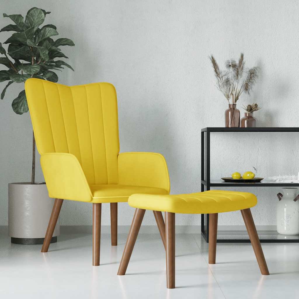 Vetonek Sillón de relax con taburete terciopelo amarillo mostaza