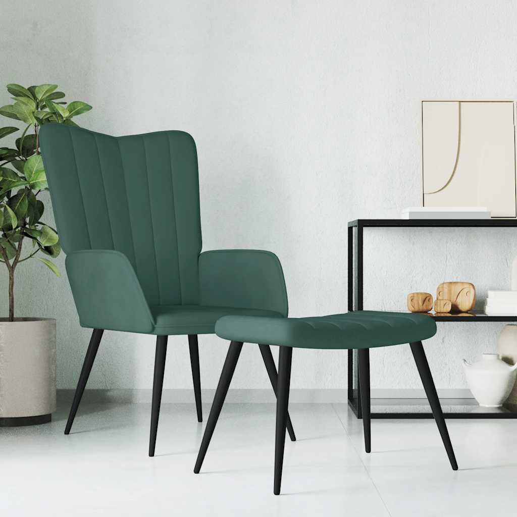 Vetonek Sillón de relax con taburete terciopelo verde oscuro