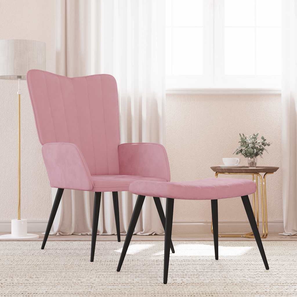 Vetonek Sillón de relax con taburete terciopelo rosa