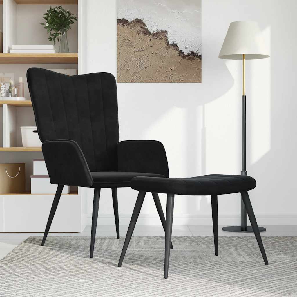 Vetonek Sillón de relax con taburete terciopelo negro