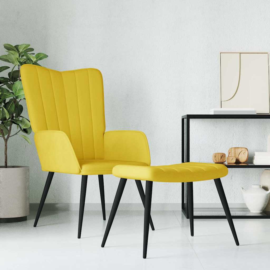 Vetonek Sillón de relax con taburete terciopelo amarillo mostaza