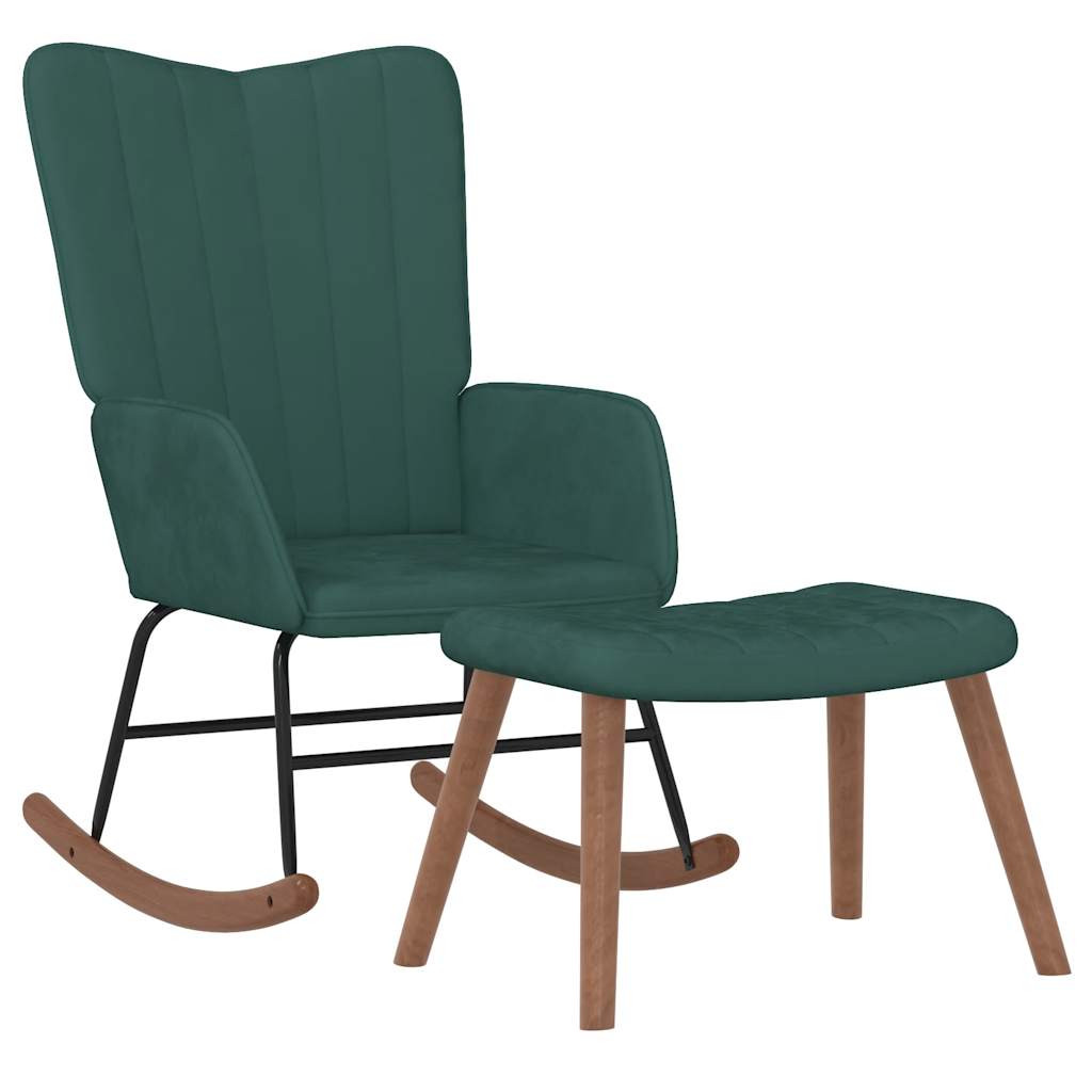 Silla mecedora con reposapiés terciopelo verde oscuro vidaXL