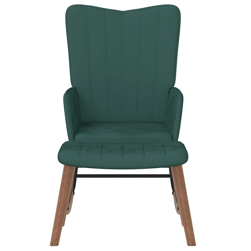 Silla mecedora con reposapiés terciopelo verde oscuro vidaXL