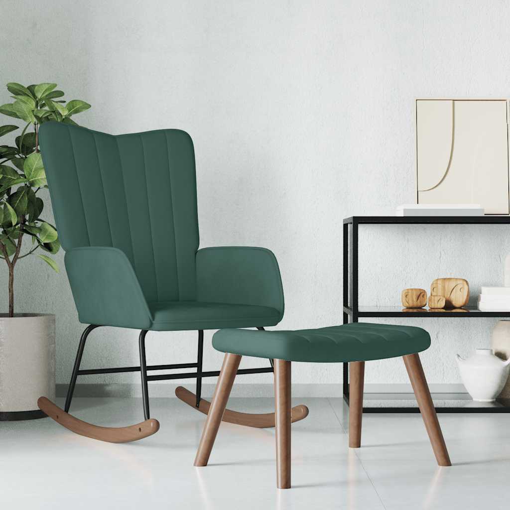 Vetonek Silla mecedora con reposapiés terciopelo verde oscuro