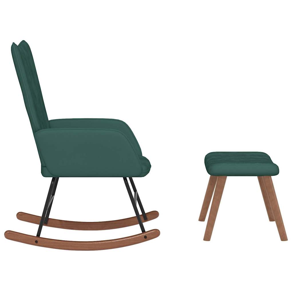 Silla mecedora con reposapiés terciopelo verde oscuro vidaXL