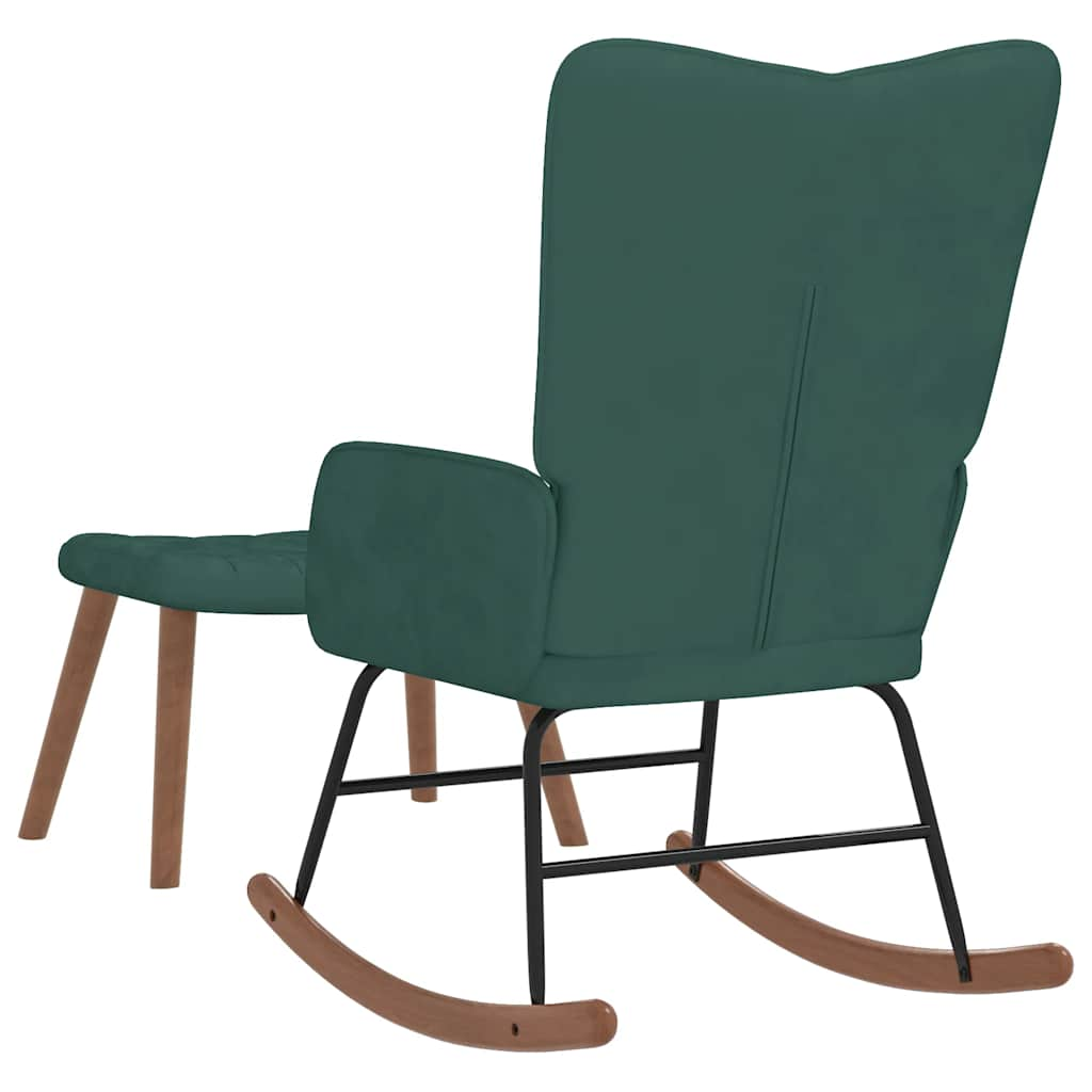 Silla mecedora con reposapiés terciopelo verde oscuro vidaXL