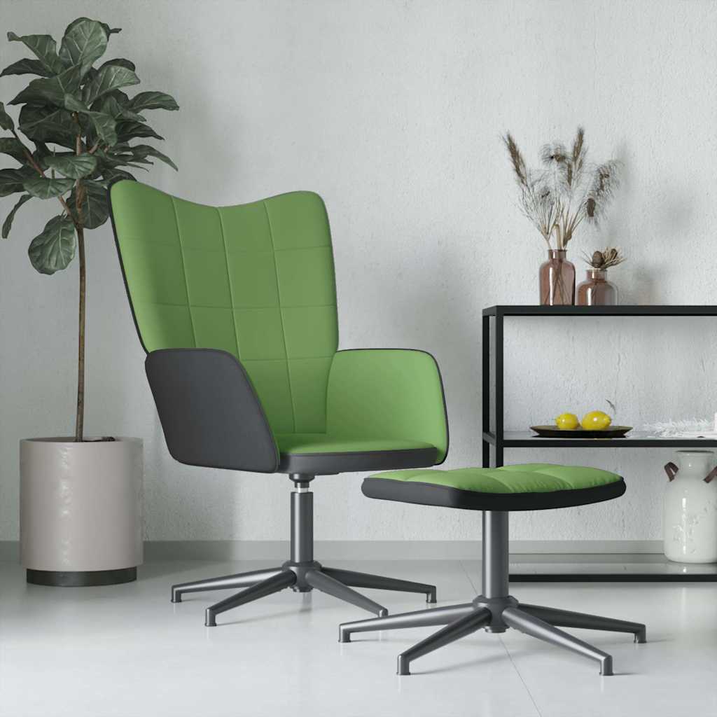 Vetonek Sillón de relax con reposapiés terciopelo y PVC verde claro