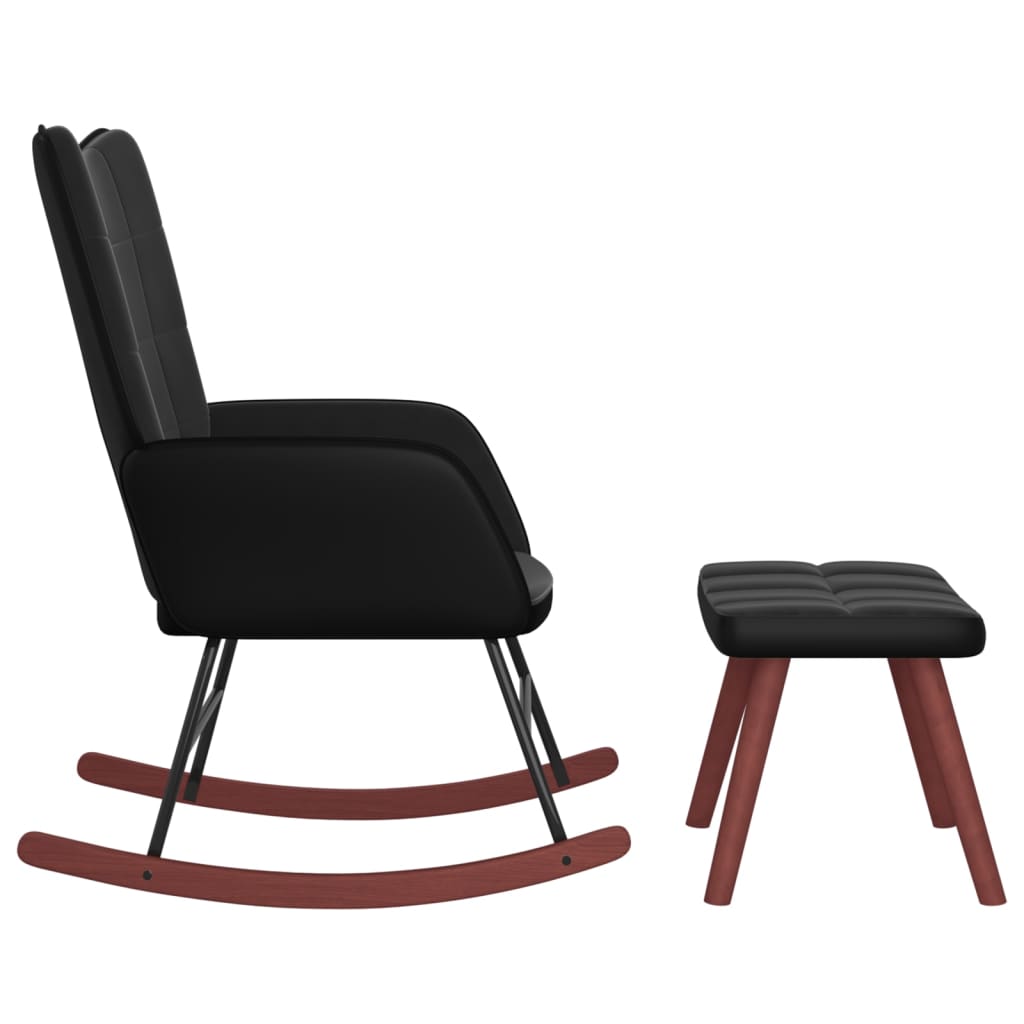 Silla mecedora con reposapiés terciopelo y PVC negro vidaXL