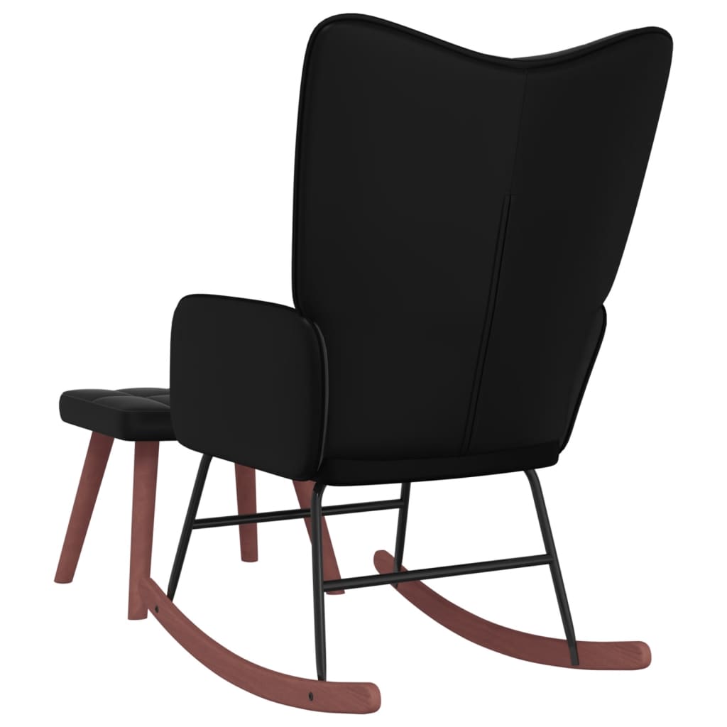 Silla mecedora con reposapiés terciopelo y PVC negro vidaXL