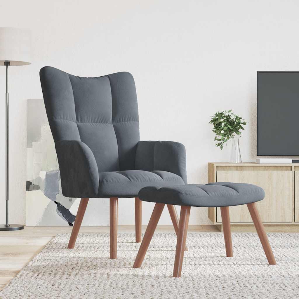 Vetonek Sillón de relax con taburete terciopelo gris oscuro