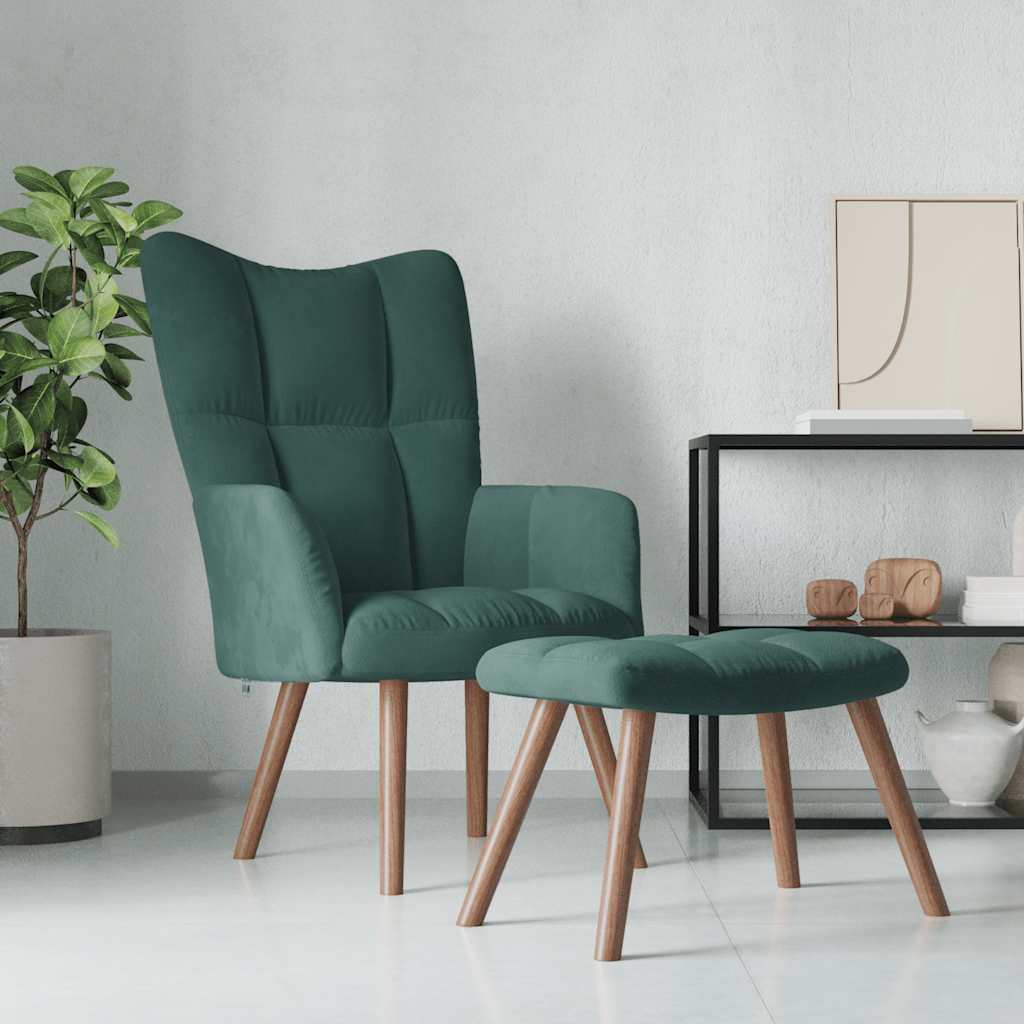 Vetonek Sillón de relax con taburete terciopelo verde oscuro