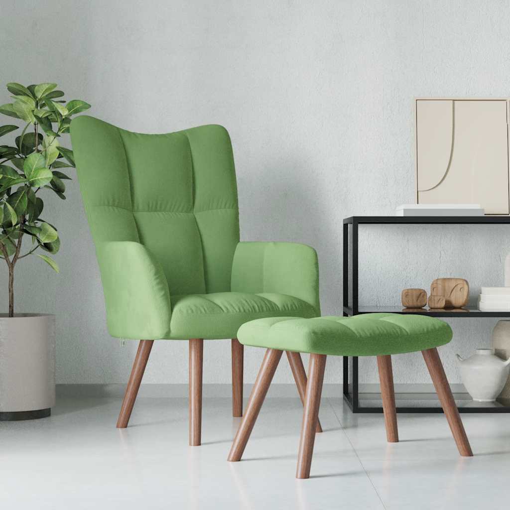 Vetonek Sillón de relax con taburete de terciopelo verde claro