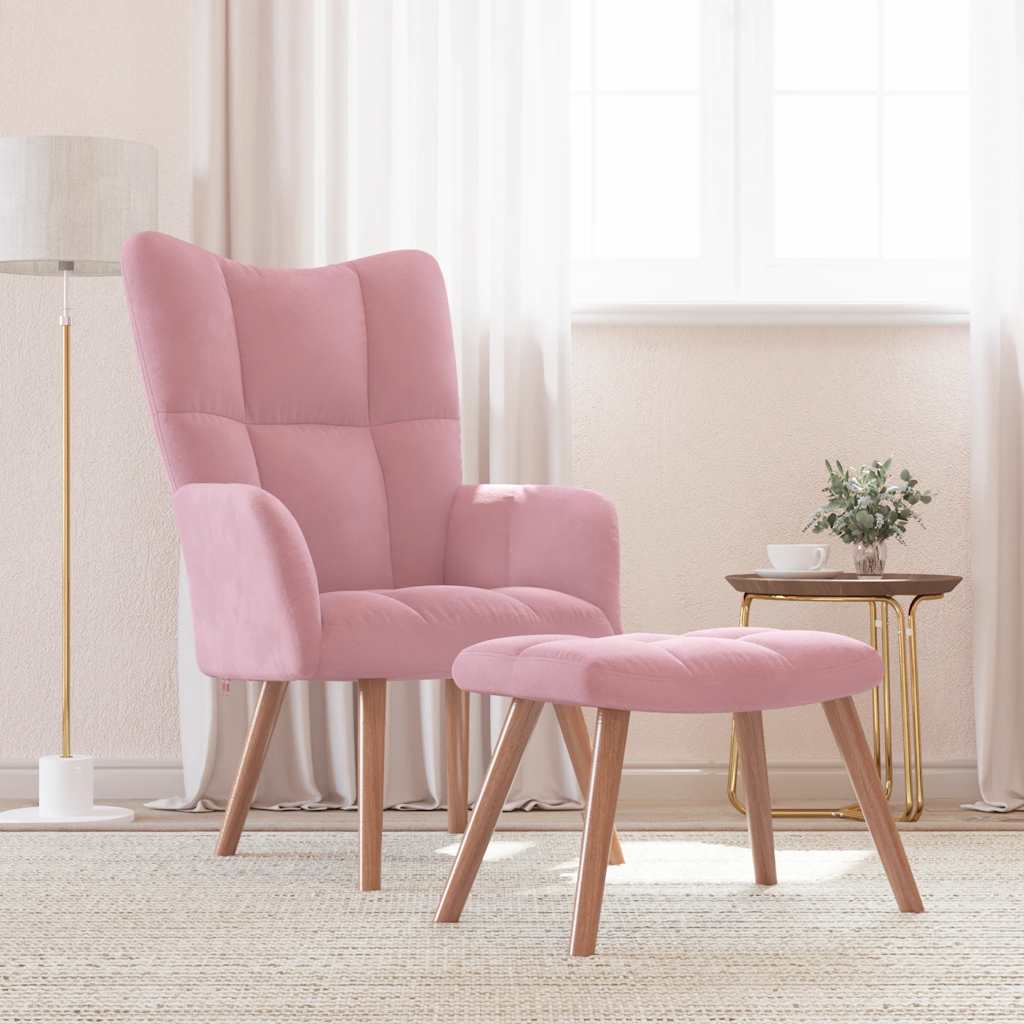 Vetonek Sillón de relax con taburete terciopelo rosa