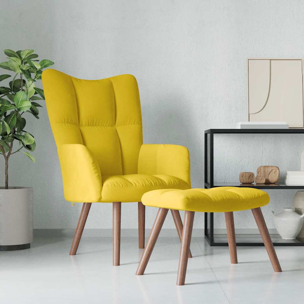 Vetonek Sillón de relax con taburete terciopelo amarillo mostaza