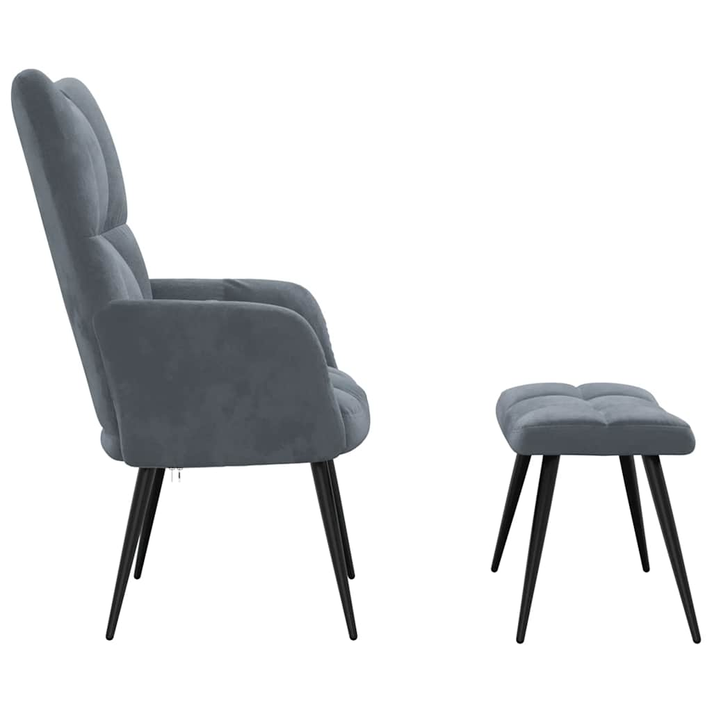 Sillón de relax con taburete terciopelo gris oscuro - Vetonek