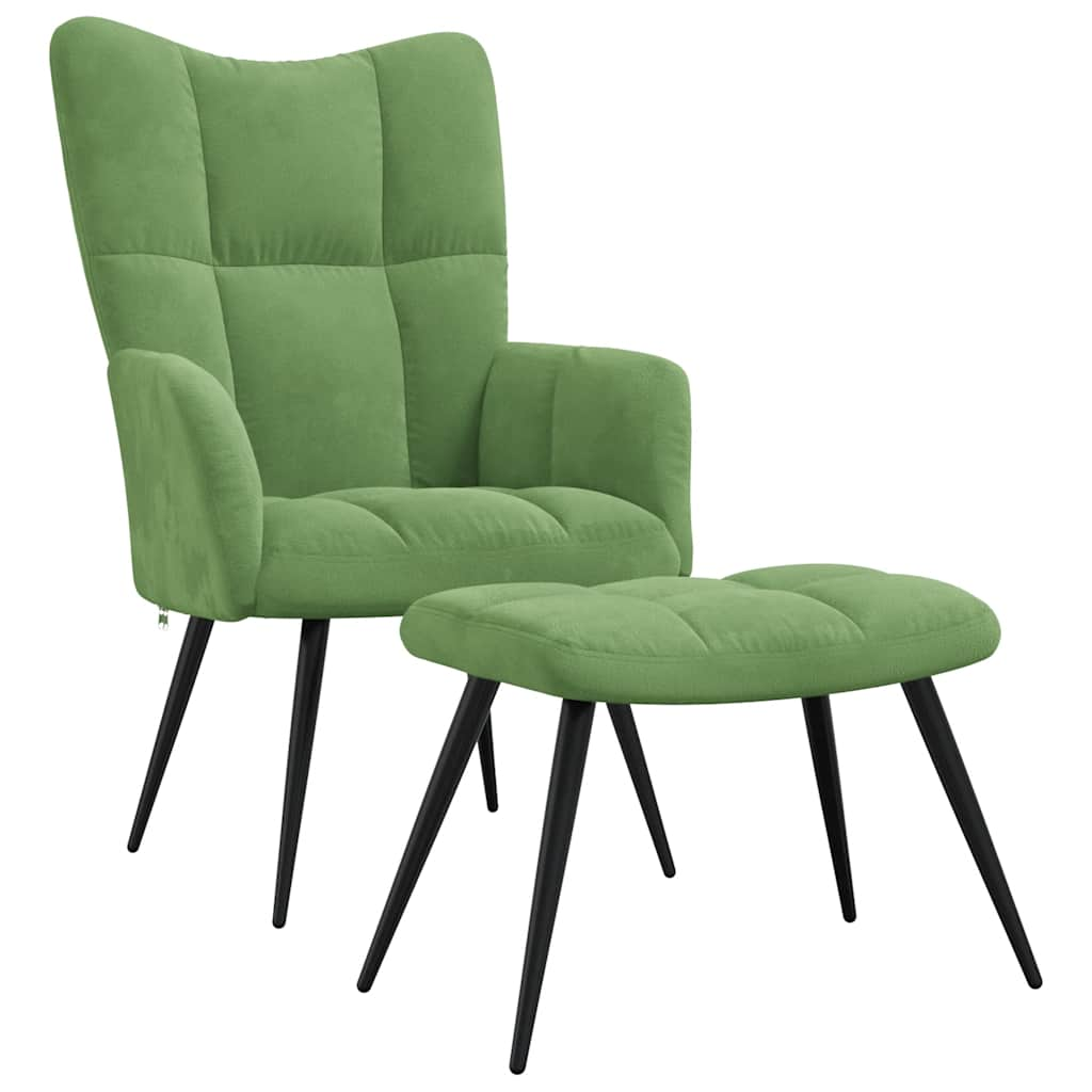 Sillón de relax con taburete terciopelo verde claro vidaXL