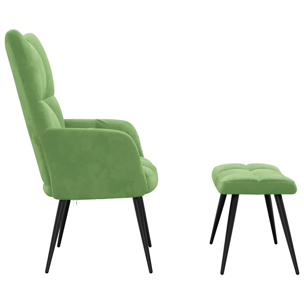 Sillón de relax con taburete terciopelo verde claro vidaXL