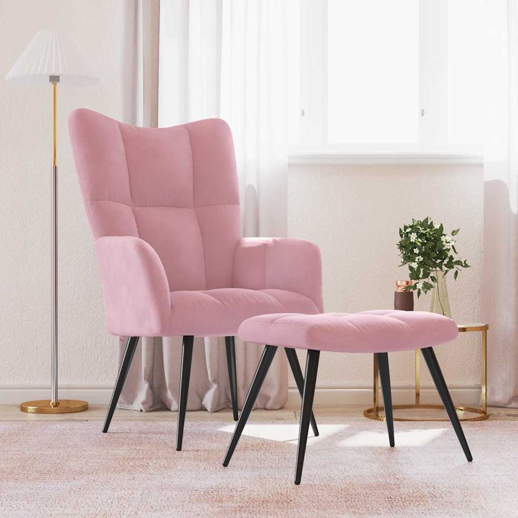 Vetonek Sillón de relax con taburete terciopelo rosa