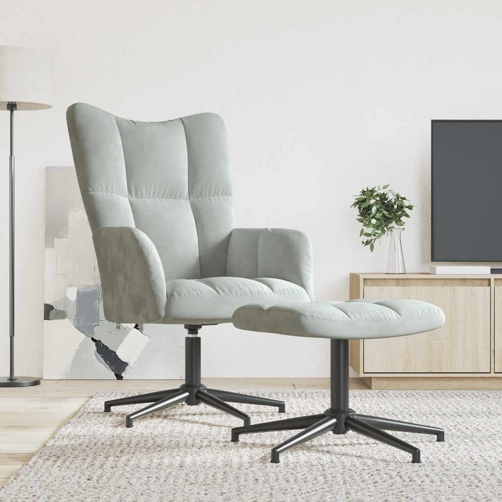 Vetonek Sillón de relax con taburete de terciopelo gris claro