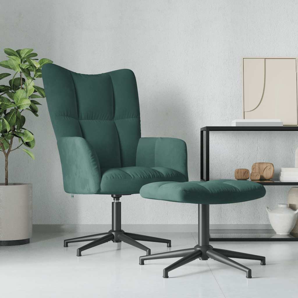 Vetonek Sillón de relax con taburete terciopelo verde oscuro