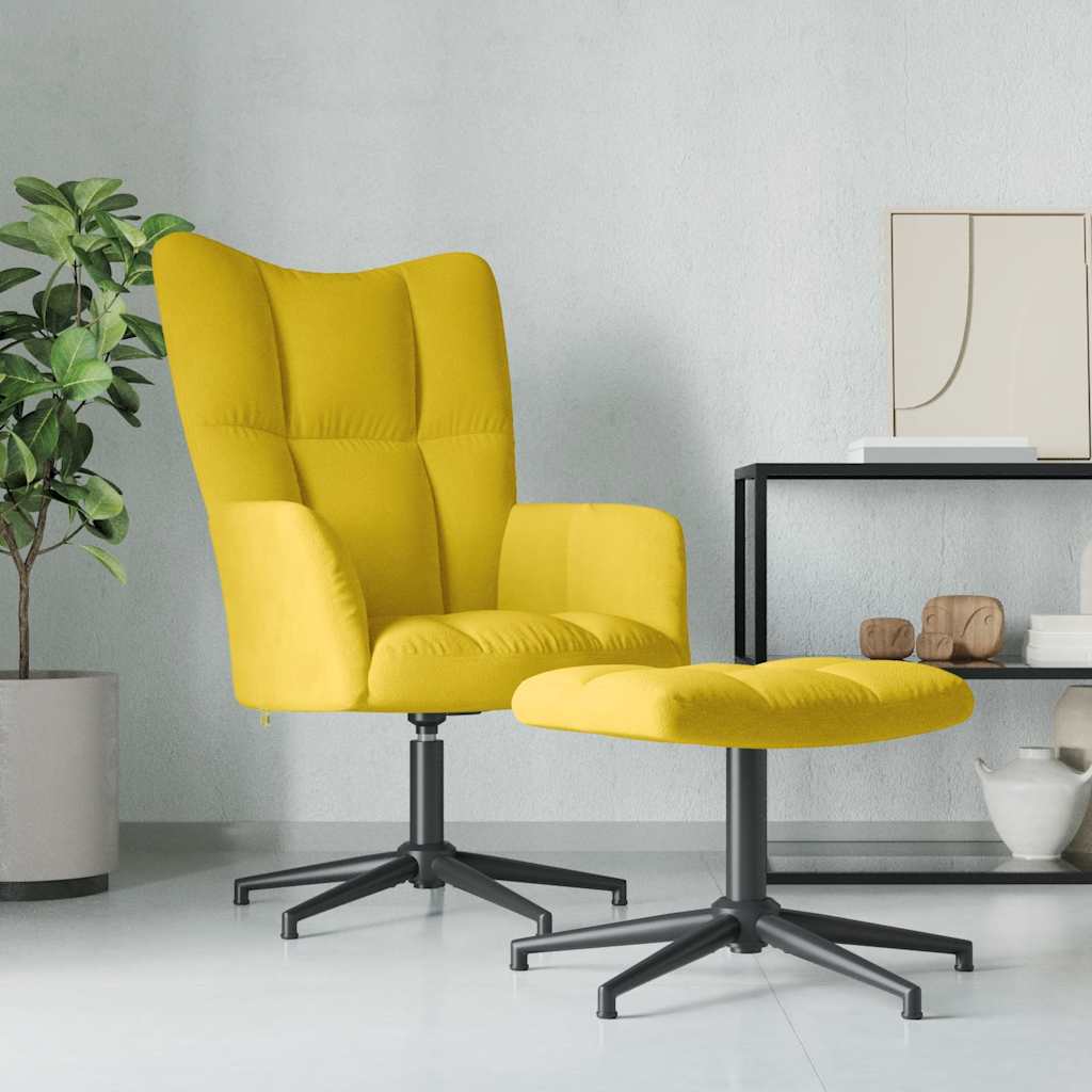 Vetonek Sillón de relax con taburete terciopelo amarillo mostaza