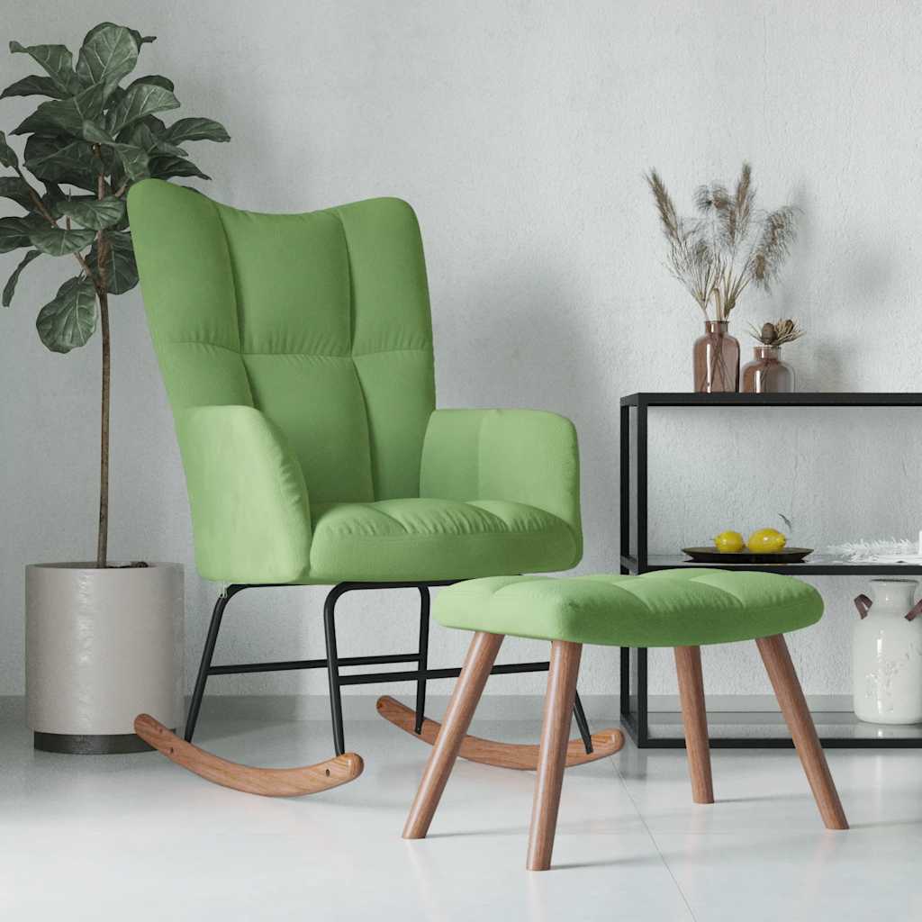 Vetonek Silla mecedora con reposapiés terciopelo verde claro