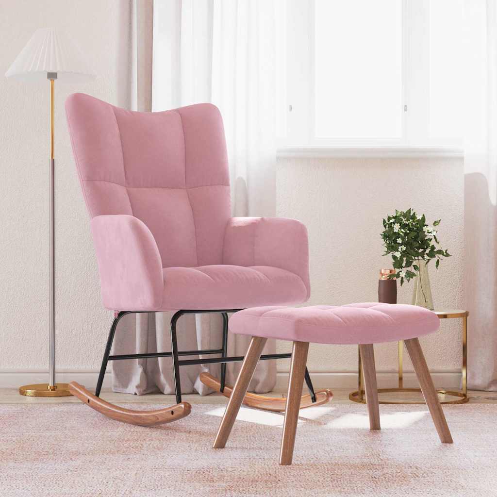 Vetonek Silla mecedora con reposapiés terciopelo rosa