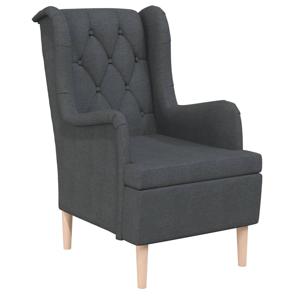 Sillón con patas de madera caucho maciza y tela gris oscuro vidaXL