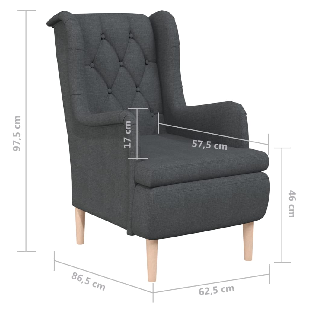 Sillón con patas de madera caucho maciza y tela gris oscuro vidaXL