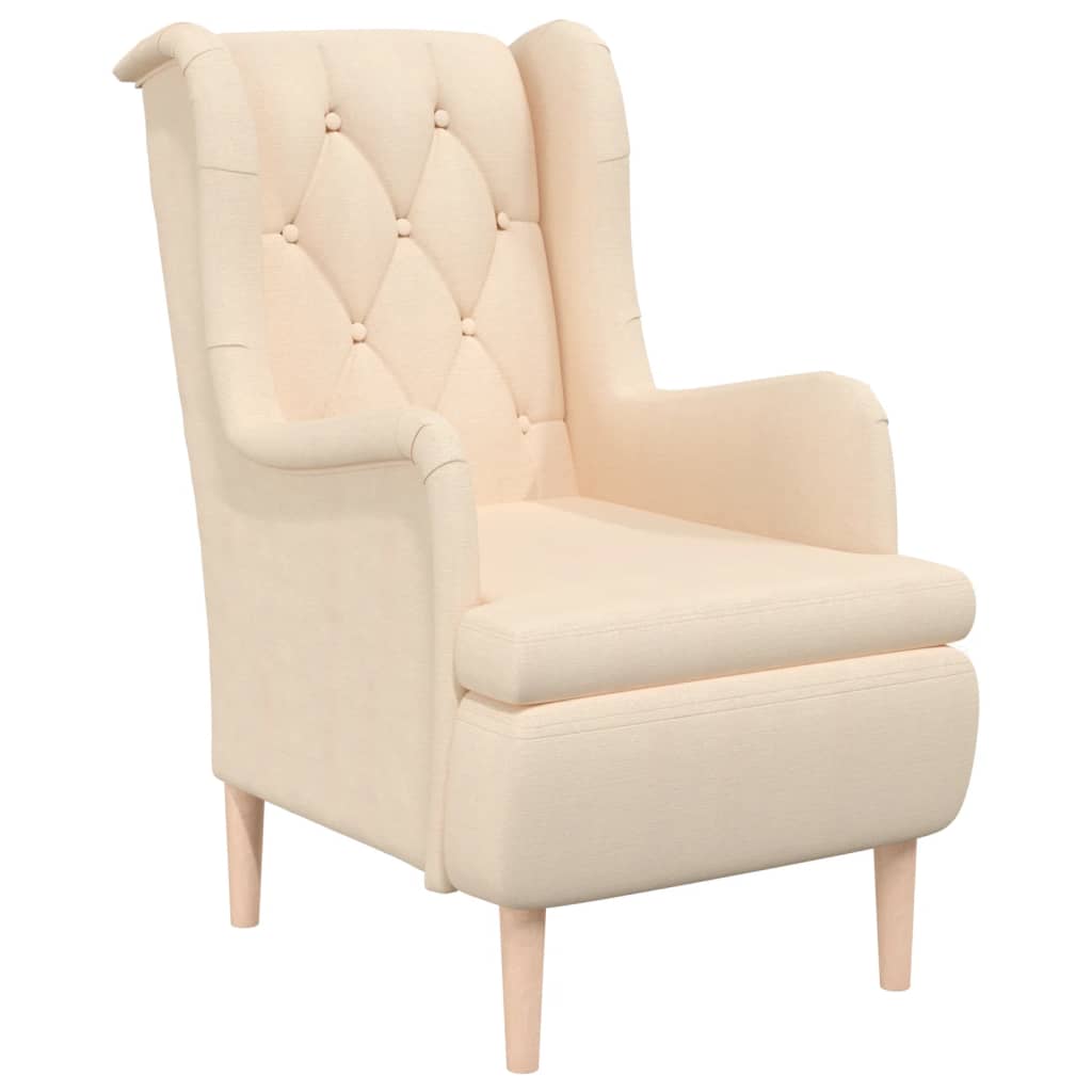 Sillón con patas de madera caucho maciza y tela crema vidaXL