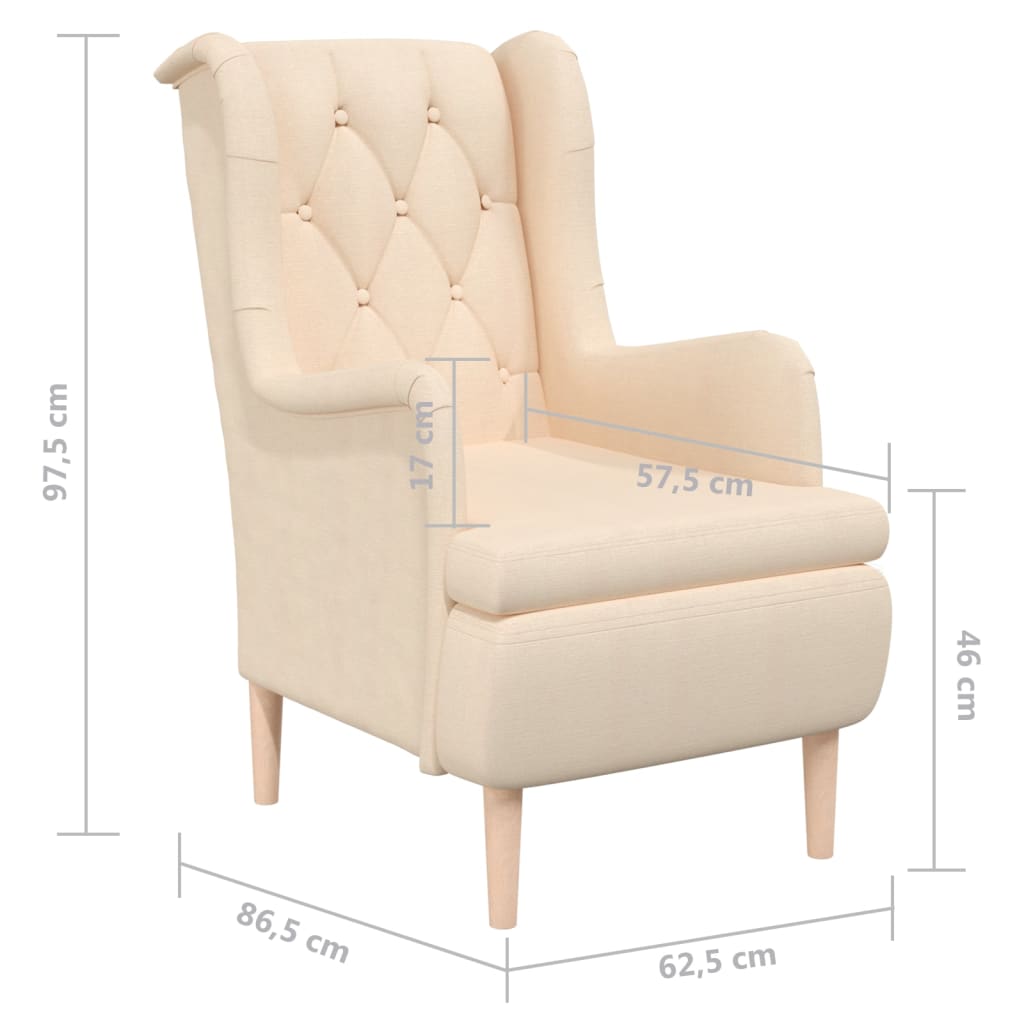 Sillón con patas de madera caucho maciza y tela crema vidaXL