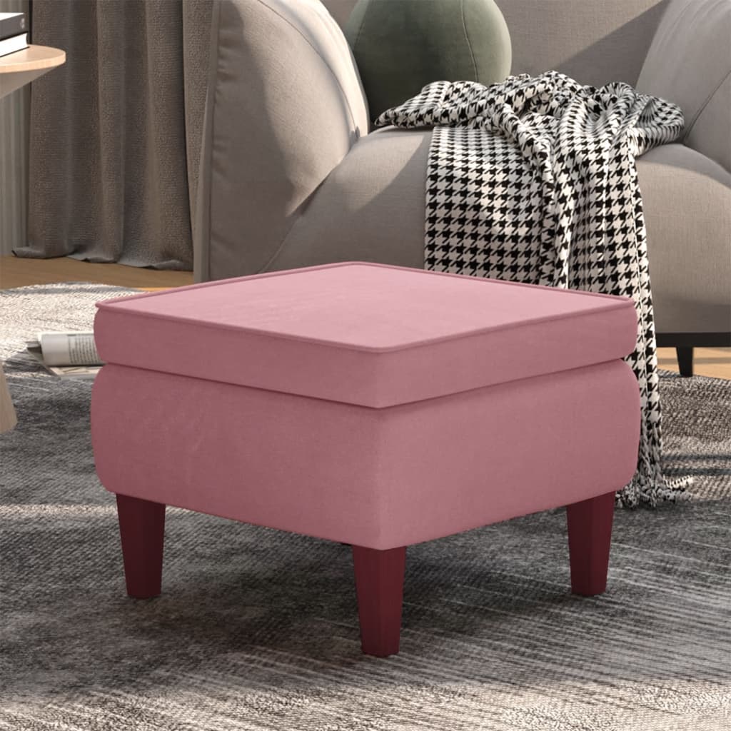 Vetonek Taburete con patas de madera terciopelo rosa