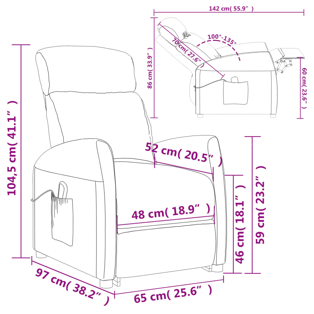 Sillón elevable tela marrón vidaXL