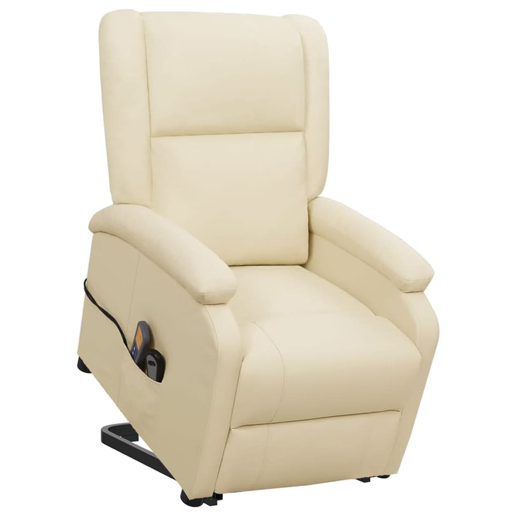 Vetonek Sillón de masaje elevable cuero sintético crema