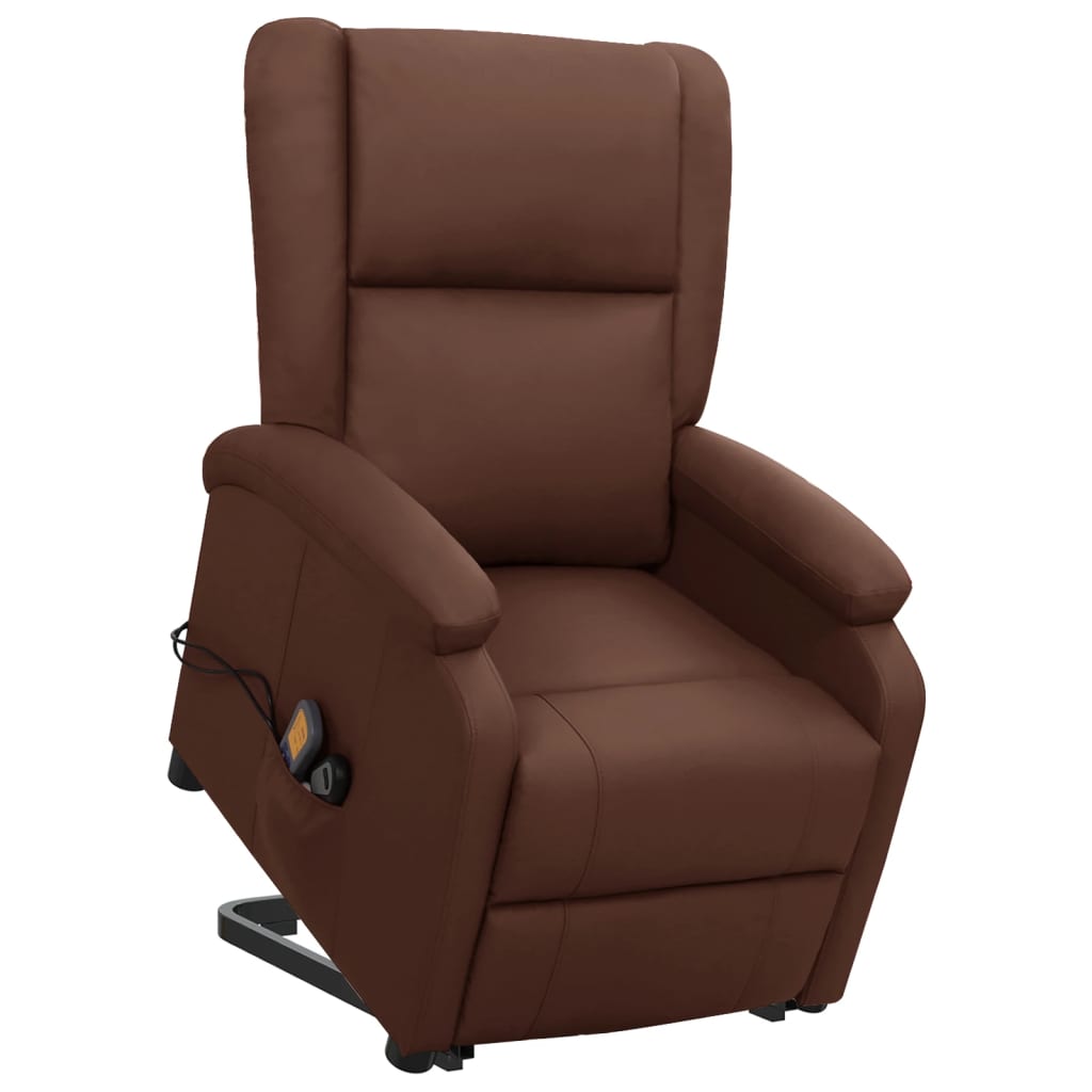 Vetonek Sillón de masaje elevable cuero sintético marrón